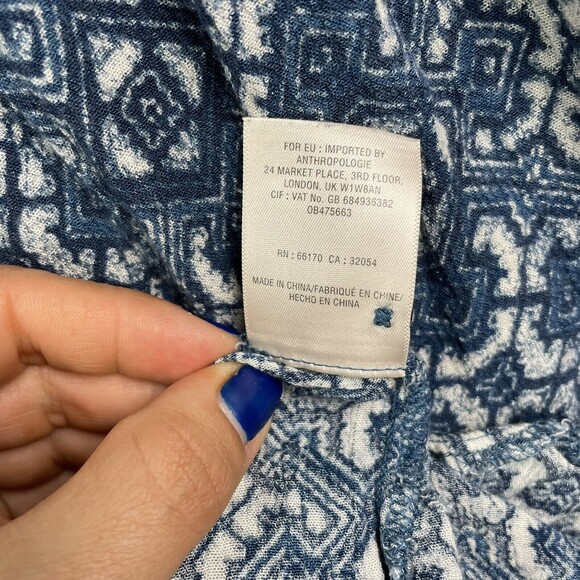 Anthropologie Vanessa Virginia Blue White V-Neck Tunic Top Shirt size Small EUC - Picture 9 of 9